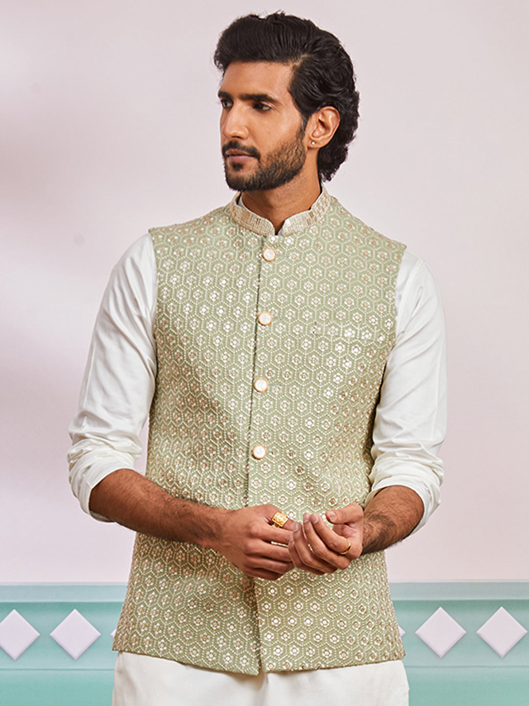 Men's Pista Green - Nehru Jacket
