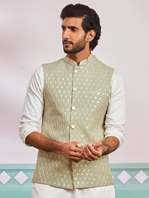 Men's Pista Green - Nehru Jacket