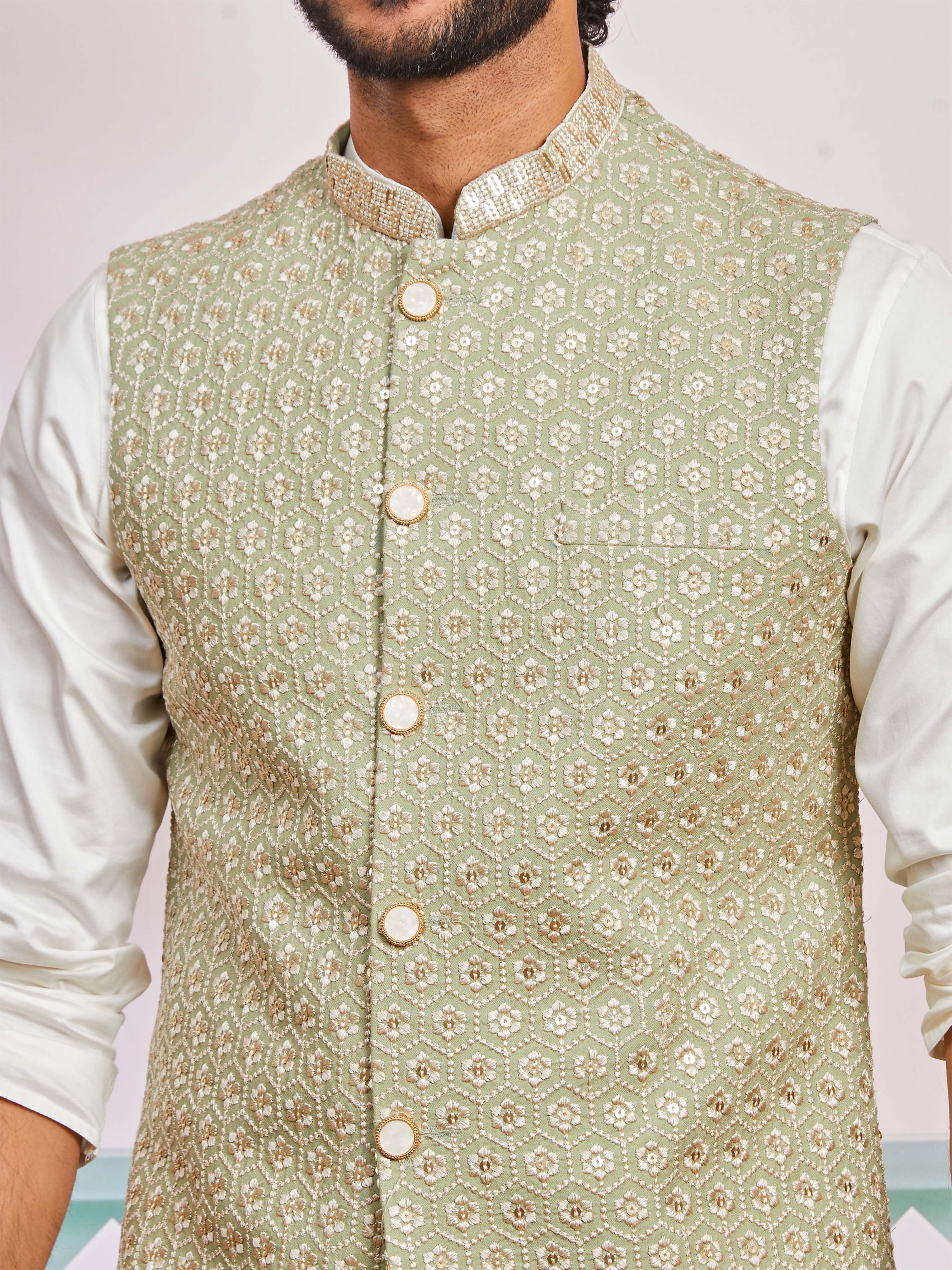 Men's Pista Green - Nehru Jacket