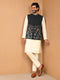 Men Cream Viscose Nehru Jacket and Kurta with Pant Festive Ethnic Wear