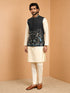 Men's Cream Viscose Embroidered Knee Length Nehru Jacket and Kurta with Pant