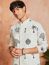 Men's Cream Cotton Jacket Kurta And Pyjama Set