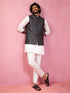 Men's Grey Jacquard Nehru Jacket with Cream Kurta Pyjama