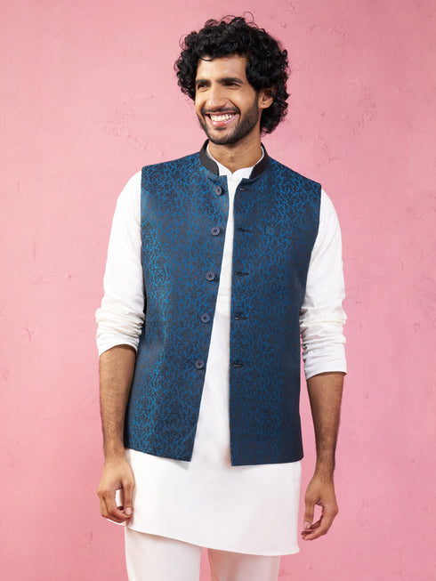 Men's Turquoise Imported Suiting Nehru Jacket