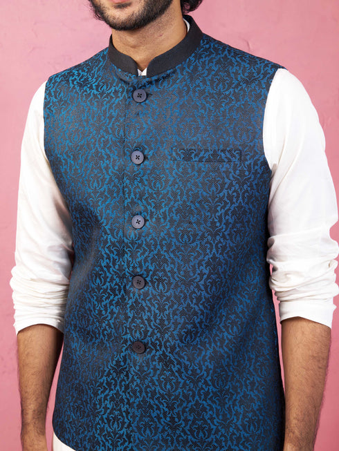 Men's Turquoise Imported Suiting Nehru Jacket