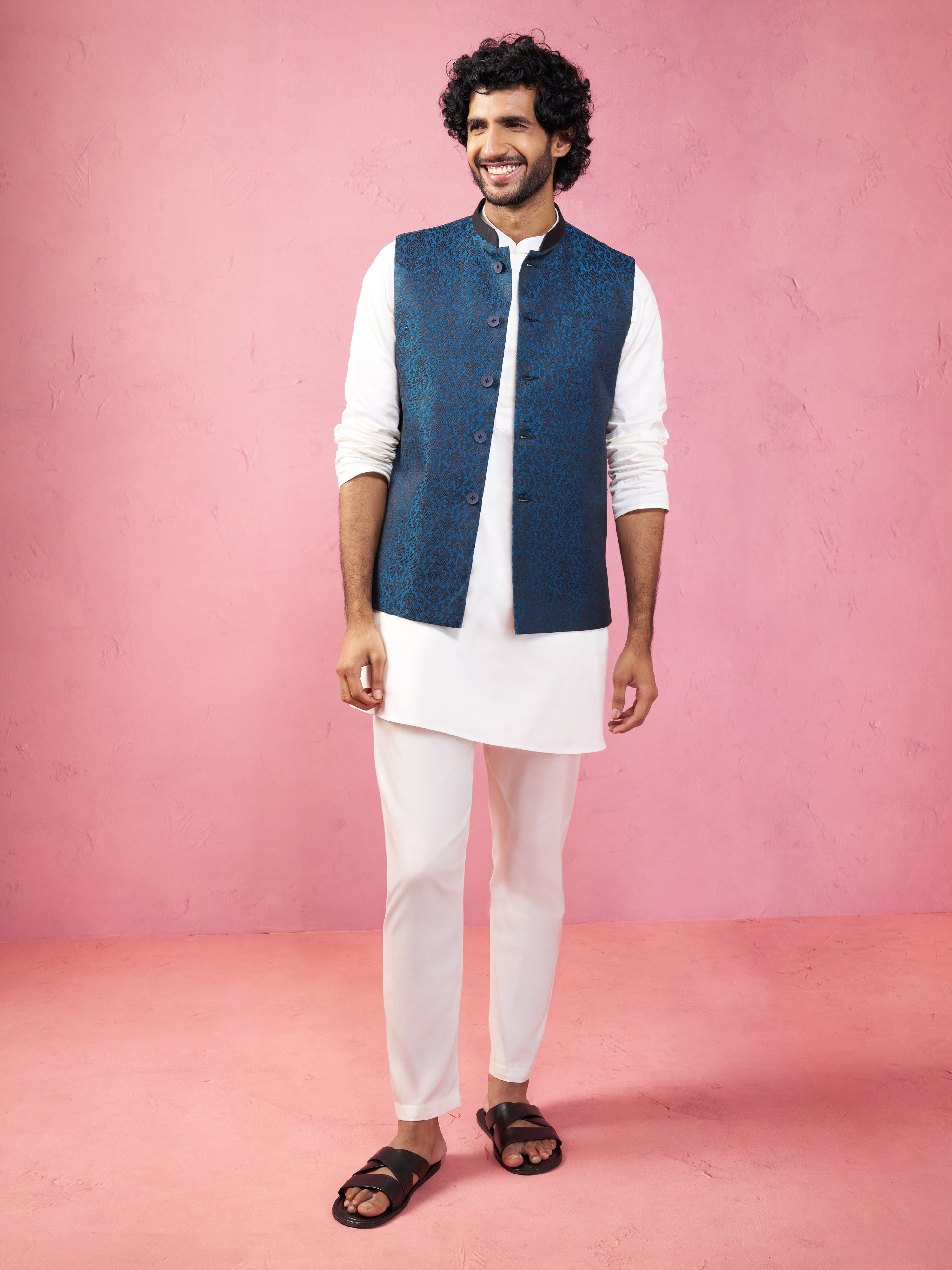 Men's Turquoise Nehru Jacket Set