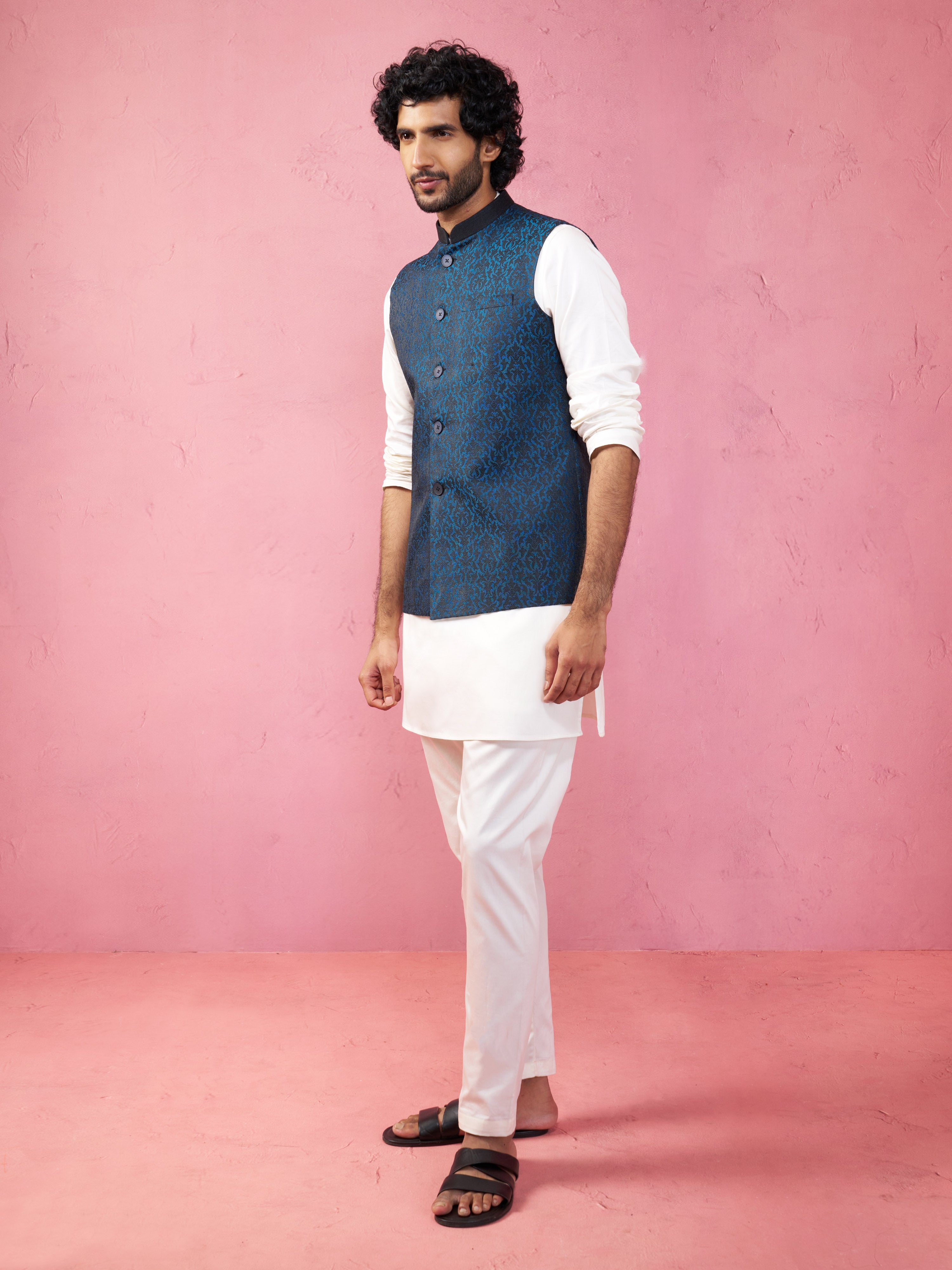 Men's Turquoise Nehru Jacket Set