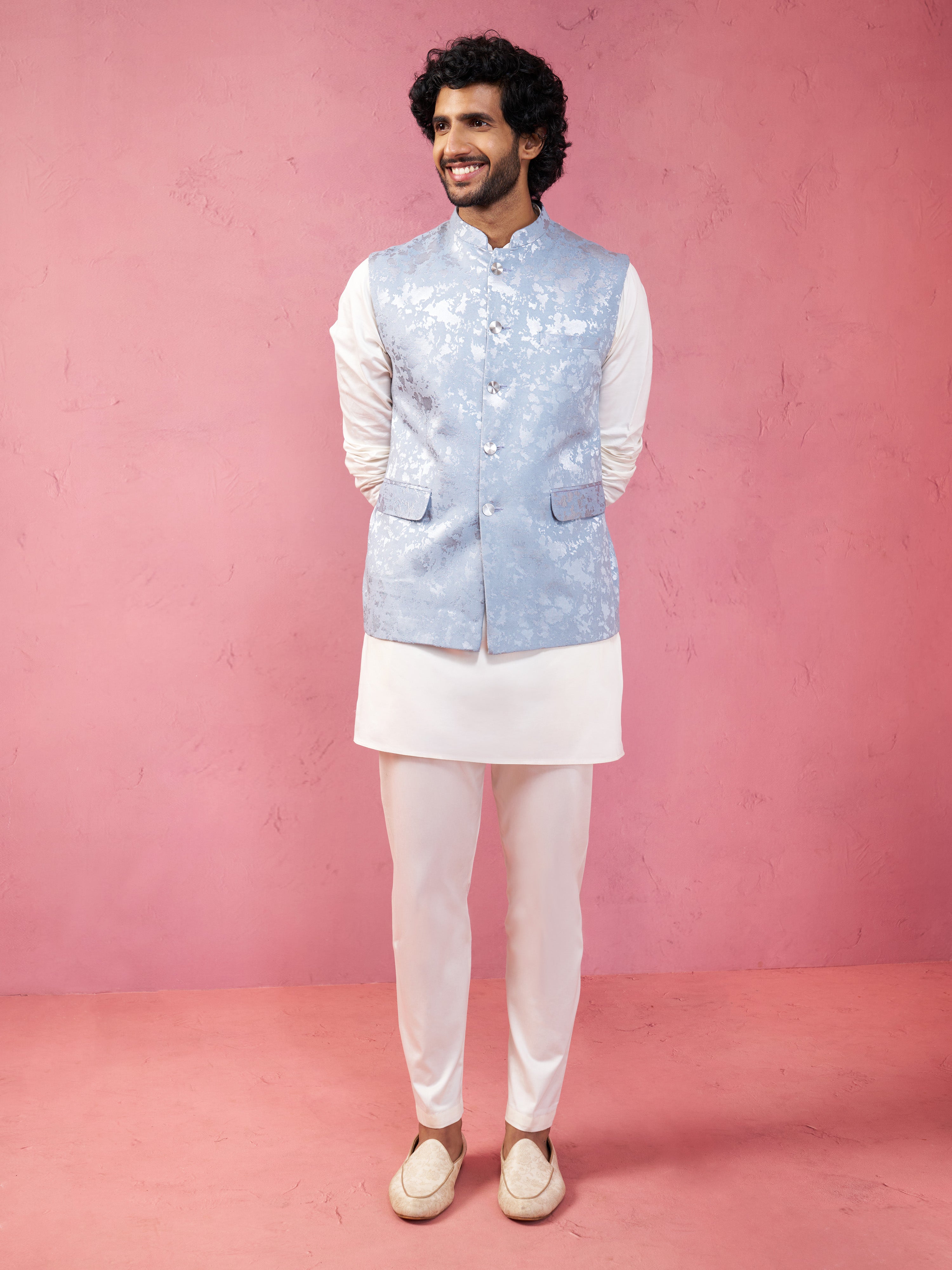 Men's Grey Nehru Jacket Set