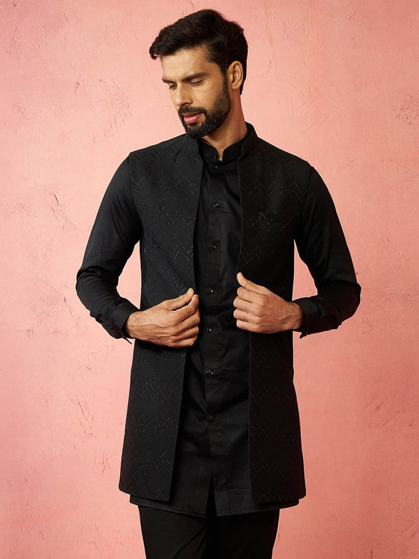 Men's Black Maharaja Jacquard Nehru Jacket