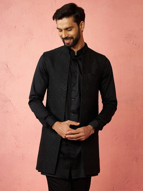 Men's Black Maharaja Jacquard Nehru Jacket