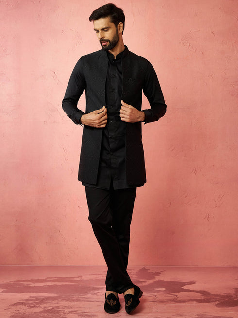 Men's Black Maharaja Jacquard Nehru Jacket