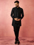 Men's Black Jacquard Nehru Jacket with Satin Kurta 3-Piece Wedding Set