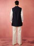 Men's Navy Blue Nehru Jacket with Cream Kurta Trouser