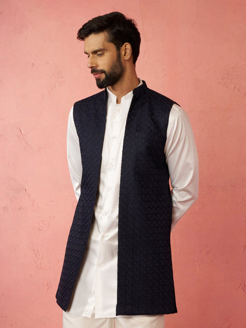 Men's Blue Lakhmini Jacquard Nehru Jacket
