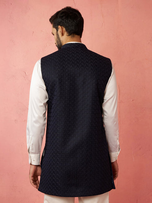 Men's Blue Lakhmini Jacquard Nehru Jacket
