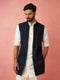 Men's Navy Blue Silky Abstract Embroidered Nehru Jacket