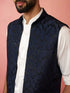 Men's Navy Blue Silky Abstract Embroidered Nehru Jacket