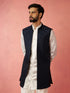 Men's Navy Blue Silky Abstract Embroidered Nehru Jacket