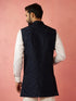 Men's Navy Blue Silky Abstract Embroidered Nehru Jacket