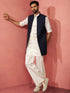 Men's Navy Blue Silky Abstract Embroidered Nehru Jacket