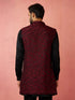 Men's Wine Silky Abstract Embroidered Nehru Jacket