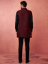 Men's Wine Silk Nehru Jacket Kurta Set