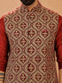 Men's Maroon Viscose Embroidered Knee Length Nehru Jacket and Kurta with Pant