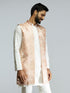 Men Peach Brocade Silk Nehru Jacket with Jacquard Weave