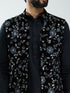 Men Black Velvet Embroidered Nehru Jacket