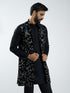 Men Black Velvet Embroidered Nehru Jacket