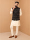 Men Cream Viscose Nehru Jacket and Kurta with Pant Festive Ethnic Wear