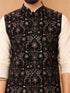 Men's Cream Viscose Embroidered Knee Length Nehru Jacket and Kurta with Pant