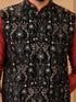 Men's Maroon Viscose Embroidered Knee Length Nehru Jacket and Kurta with Pant