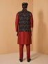 Men's Maroon Viscose Embroidered Knee Length Nehru Jacket and Kurta with Pant