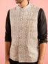 Men's Silver Geometric Jacquard Nehru Jacket with Black Kurta Pyjama Set