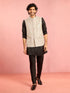Men's Silver Geometric Jacquard Nehru Jacket with Black Kurta Pyjama Set