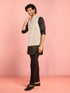 Men's Silver Geometric Jacquard Nehru Jacket with Black Kurta Pyjama Set