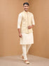 Men Cream Silk Blend Nehru Jacket and Kurta with Pyjama Wedding, Diwali, Navratri, Festive, Durga Puja, Party, Summer / Casual Ethnic Wear