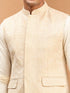 Men's Cream Silk-Blend Embroidered Waist Length Nehru Jacket and Kurta with Pyjama