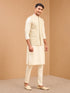 Men's Cream Silk-Blend Embroidered Waist Length Nehru Jacket and Kurta with Pyjama