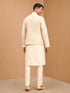 Men's Cream Silk-Blend Embroidered Waist Length Nehru Jacket and Kurta with Pyjama