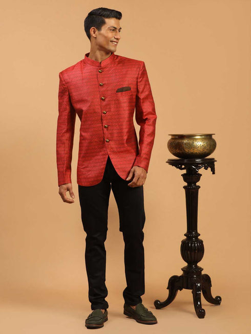 Men's Maroon Silk Blend Woven Jodhpuri