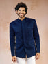 Men's Blue Velvet Thread Embroidered Ethnic Motif Jodhpuri