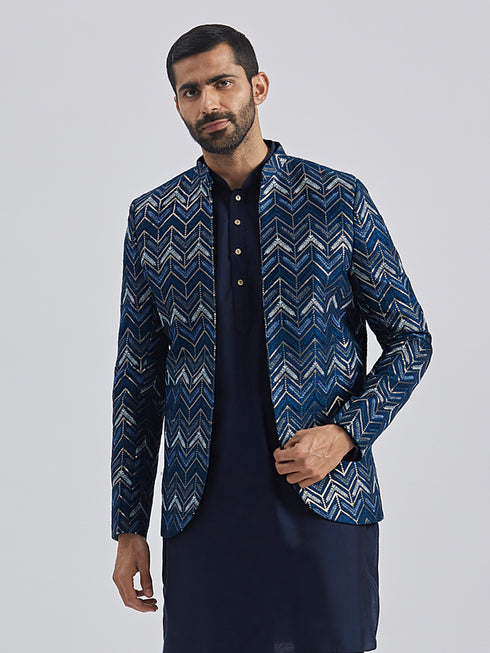 Men's Blue Silk Blend Jodhpuri