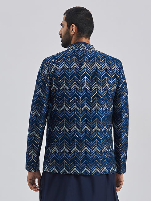 Men's Blue Silk Blend Jodhpuri