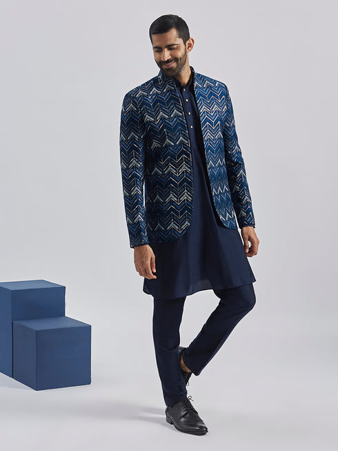Men's Blue Silk Blend Jodhpuri