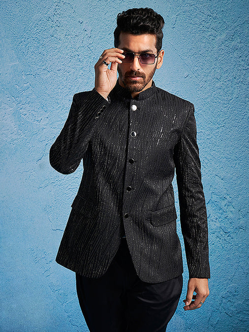 Men's Black Sequined Jodhpuri