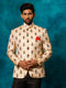 Men's Beige Printed Silk Jodhpuri