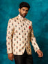 Men's Beige Printed Silk Jodhpuri