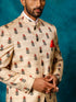 Men's Beige Printed Silk Jodhpuri